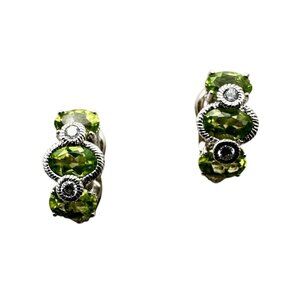 Judith Ripka Sterling Silver Green Peridot Lever Back Pierced Earrings